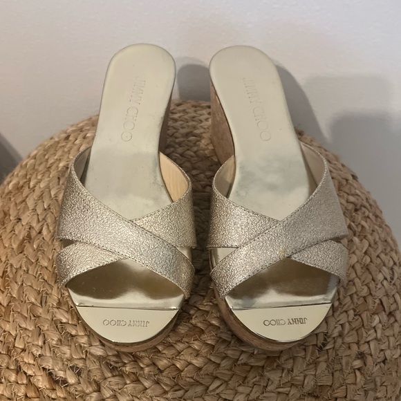 Jimmy Choo Metallic Gold Mules - Picture 1 of 7